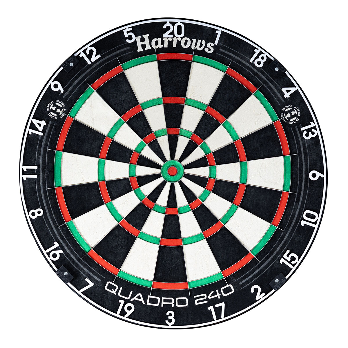 Harrows Quadro 240 Dartboard main product image showing the dartboard and product contents