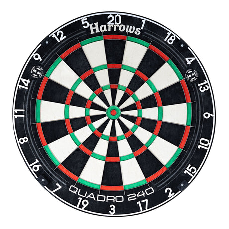 Harrows Quadro 240 Dartboard main product image showing the dartboard and product contents