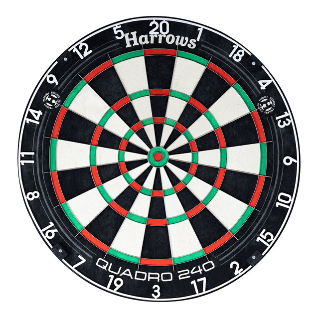 Harrows Quadro 240 Dartboard main product image showing the dartboard and product contents