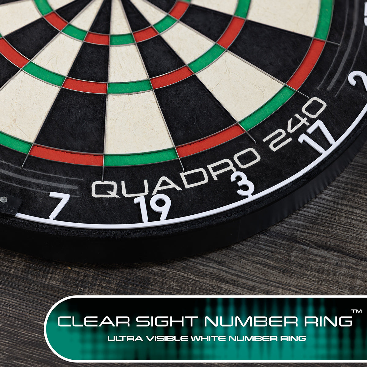 Harrows Quadro 240 Dartboard main product image showing the number ring up close