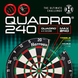 Harrows Quadro 240 Dartboard outer box image showing the retail packaging and branding