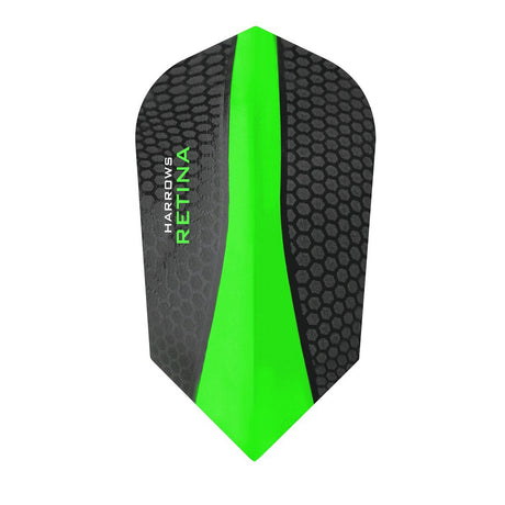 Harrows Retina Slim Green Dart Flights main product image showing the flight design and product contents