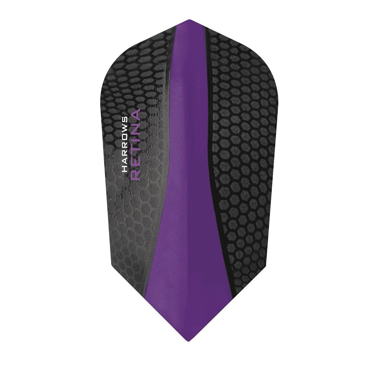 Harrows Retina Slim Purple Dart Flights main product image showing the flight design and product contents