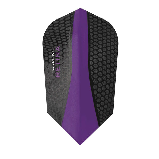 Harrows Retina Slim Purple Dart Flights main product image showing the flight design and product contents