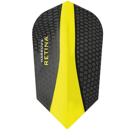 Harrows Retina Slim Yellow Dart Flights main product image showing the flight design and product contents