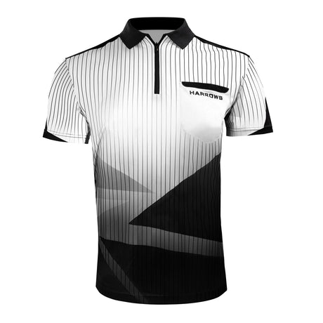 Harrows Shard White Dart Shirt front view image showing the complete shirt design, colours, and styling details