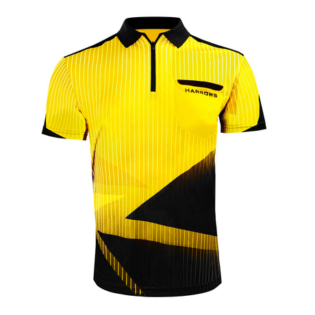 Harrows Shard Yellow Dart Shirt front view image showing the complete shirt design, colours, and styling details