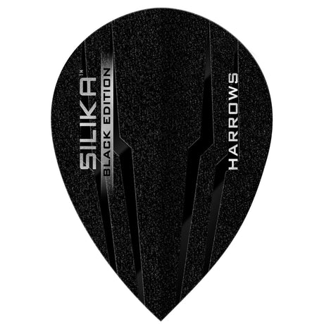 Harrows Silika Black Edition Pear Dart Flights main product image showing the flight design and product contents