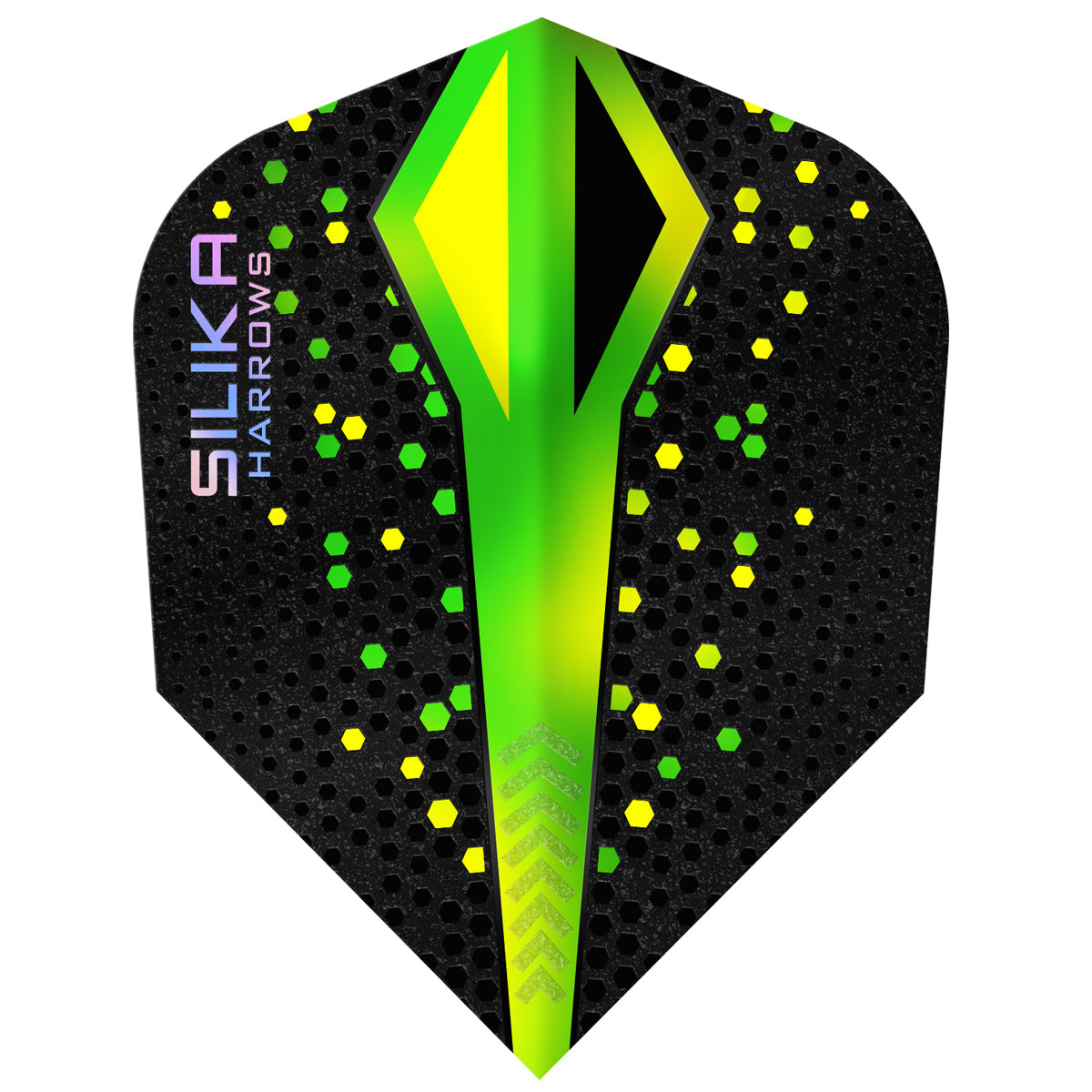 Harrows Silika Colourshift Standard No6 Dart Flights main product image showing the flight design and product contents