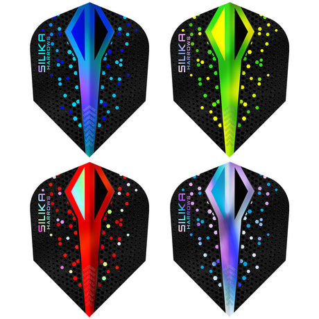 Harrows Silika Colourshift Standard No6 Dart Flights main product image showing the flight design and product contents