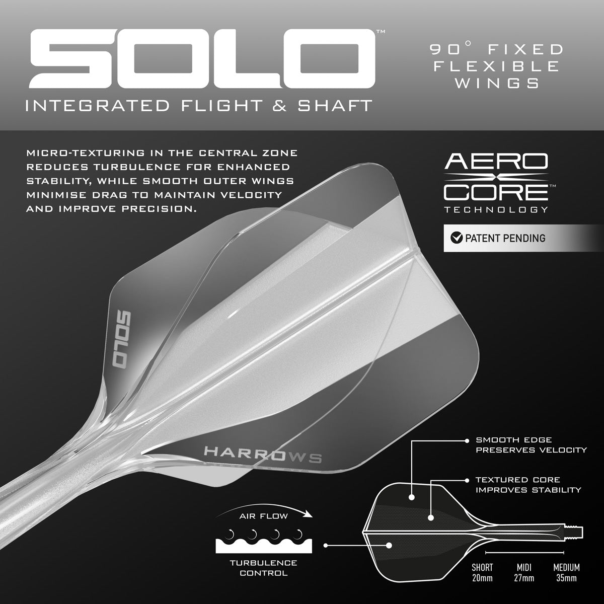 Harrows Solo No6 Integrated Flights and Shafts front view image showing the complete integrated flight and shaft design