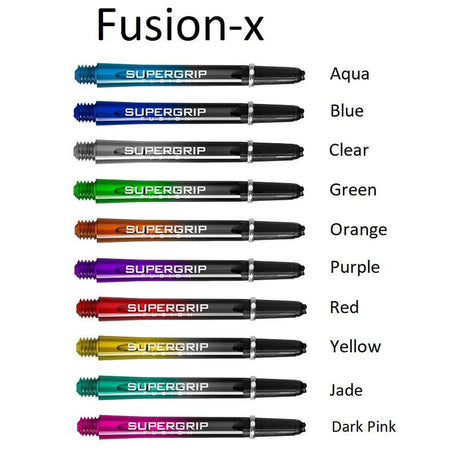 Harrows Supergrip Fusion X Dart Stems Shafts main product image showing the stems, packaging, and included contents