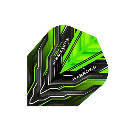 Harrows Supergrip Ultra Green Standard Dart Flights main product image showing the flight design and product contents