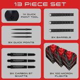 Image showing the contents included with the Harrows Supergrip Ultra Quick Point 90% Tungsten Steel Tip Darts