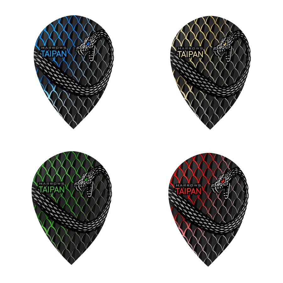 Harrows Taipan Pear Dart Flights 25 Sets main product image showing the dart flights and product contents