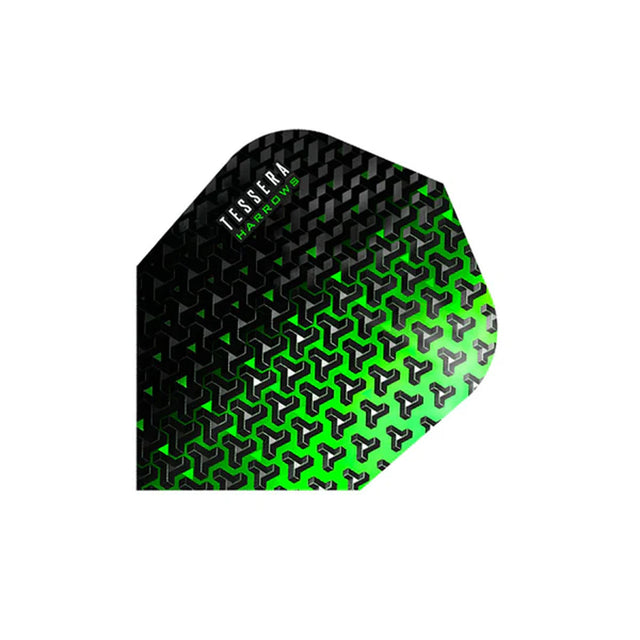 Harrows Tessera Green Standard Dart Flights main product image showing the flight design and product contents