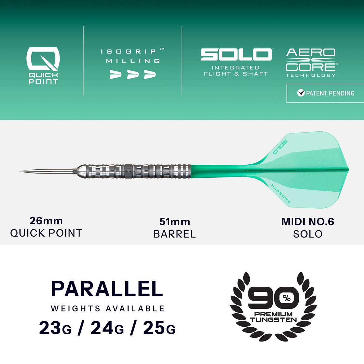 Harrows Torrent Parallel Quick Point 90% Tungsten Steel Tip Darts