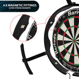 Harrows Trilight Ultra Bright LED Dartboard Lighting System image showing how the lighting system magnetically attaches to and surrounds the dartboard
