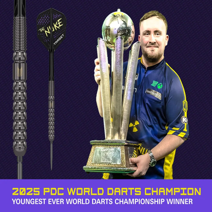 Luke Littler with 2025 World Championship trophy – promotional image for The Nuke darts