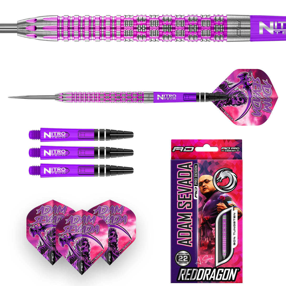 Adam Sevada Steel Tip Darts image displaying everything included inside the box