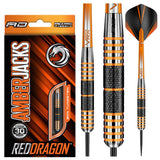 Amberjack 11 Steel Tip Darts product image showing the complete dart set, packaging and accessories