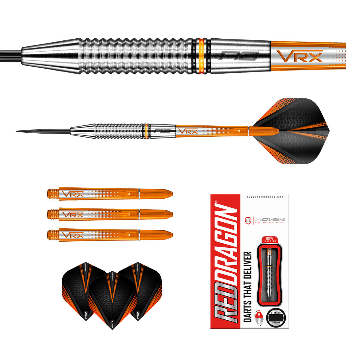 Contents of the Amberjack 17 darts box including flights, shafts and accessories