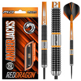 Amberjack 18 Steel Tip Darts product image showing the complete dart set, packaging and accessories
