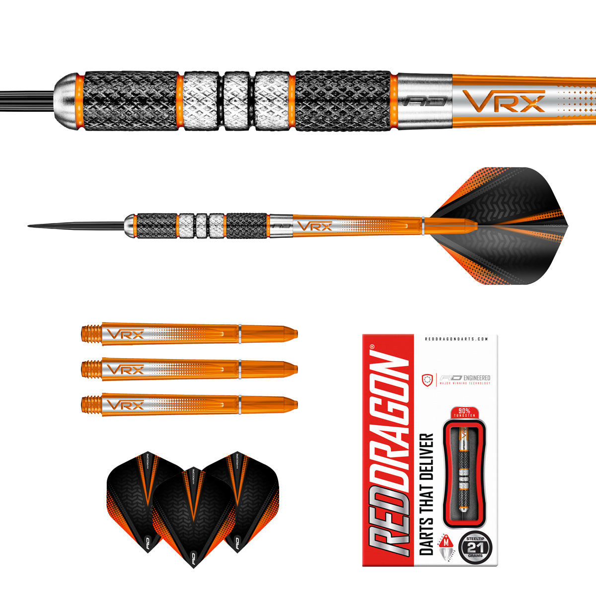 Contents of the Amberjack 2 darts box including flights, shafts and accessories