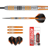 Contents of the Amberjack 3 darts box including flights, shafts and accessories
