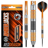 Amberjack 4 Steel Tip Darts product image showing the complete dart set, packaging and accessories