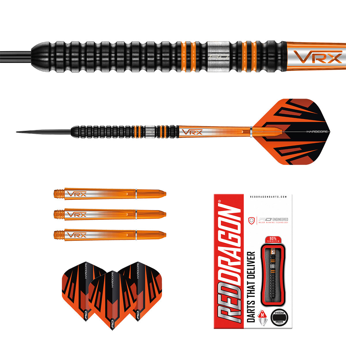 Contents of the Amberjack Pro 1 darts box including flights, shafts and accessories