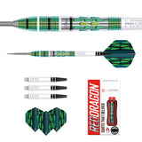 Contents of the Artura Screamin' Green darts box including flights, shafts and accessories