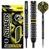 Astraeus Q4X Parallel Steel Tip Darts product image showing the complete dart set, packaging and accessories