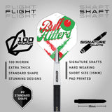 Red Dragon Bullhitters Steel Tip Darts image displaying the included flight and shaft configuration