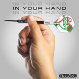 Red Dragon Bullhitters Steel Tip Darts in hand image showing the barrel size, grip profile, and scale when held