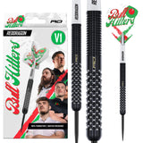 Red Dragon Bullhitters Steel Tip Darts main product image showing the darts, packaging, flights, shafts, and included accessories