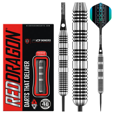 Buster Steel Tip Darts product image showing the complete dart set, packaging and accessories