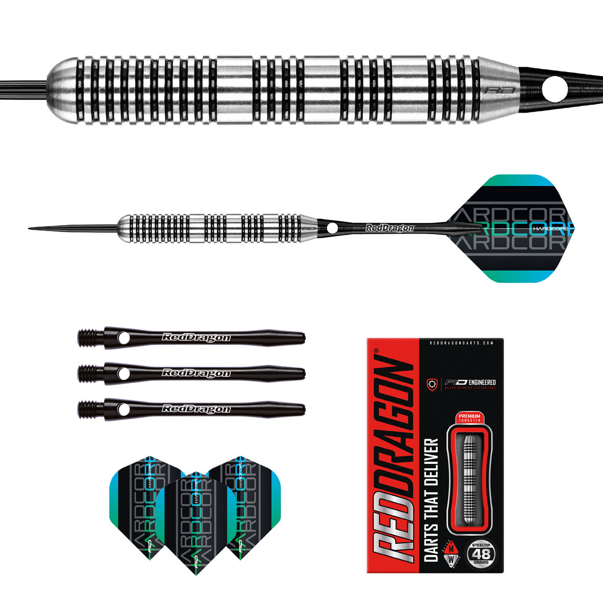 Contents of the Buster darts box including flights, shafts and accessories