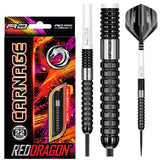 Carnage 2 Steel Tip Darts product image showing the complete dart set, packaging and accessories