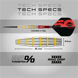 Red Dragon Chunky Stumpy 3 Steel Tip Darts specifications image showing barrel dimensions, weight, and technical details