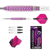 Contents of the Confession darts box including flights, shafts and accessories