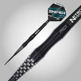 Red Dragon Connor Scutt Steel Tip Darts close up image highlighting the barrel grip texture, coating, machining, and design details