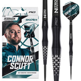 Red Dragon Connor Scutt Steel Tip Darts main product image showing the darts, packaging, flights, shafts, and included accessories