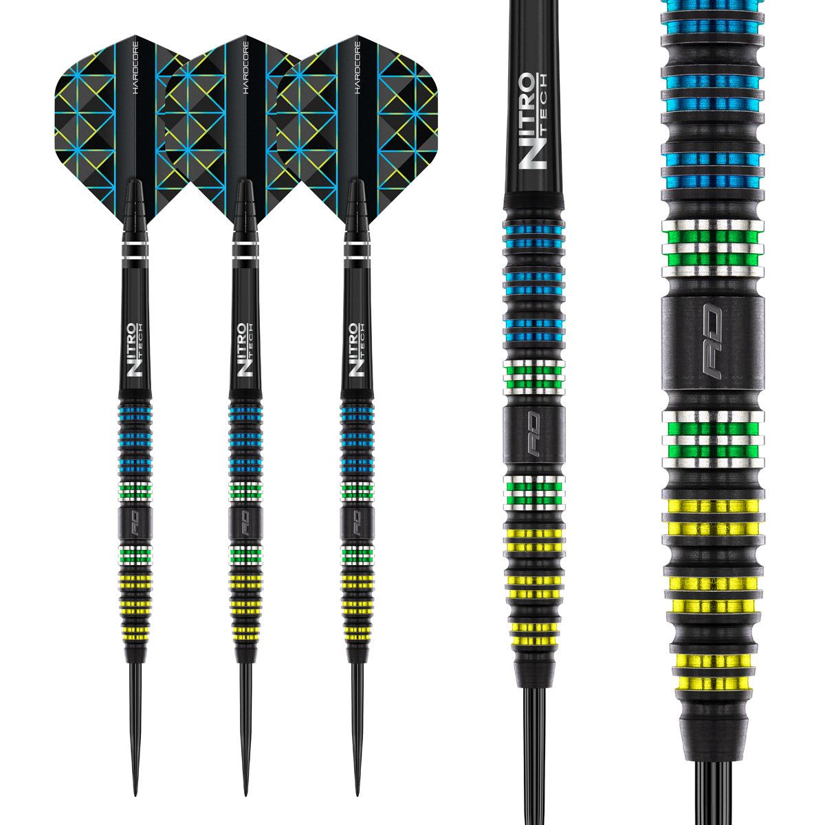 Dragonfly 95 Tapered Steel Tip Darts complete dart overview image showing the full barrel profile and design from multiple angles