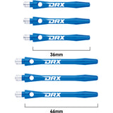 DRX Coated Aluminium Dart Stems Blue main product image showing the stems, packaging, and included contents