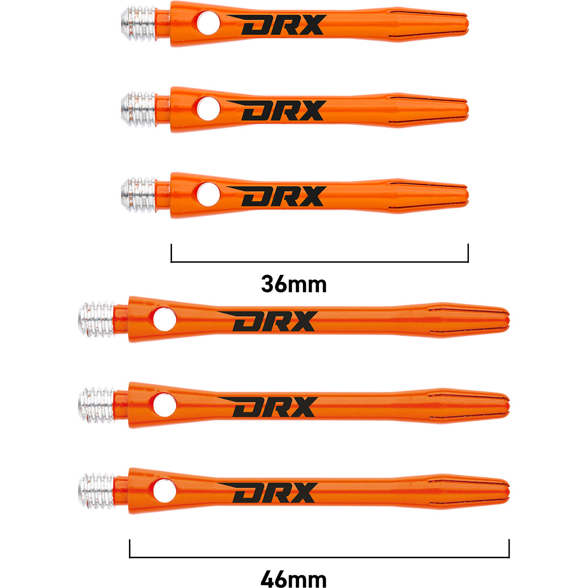 DRX Coated Aluminium Dart Stems Orange main product image showing the stems, packaging, and included contents
