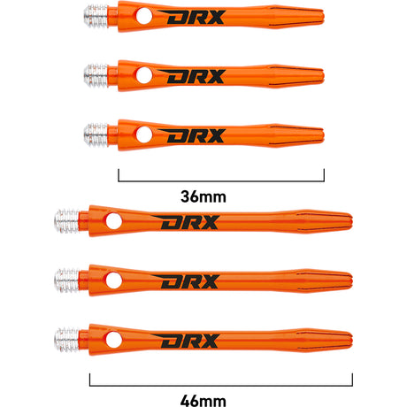 DRX Coated Aluminium Dart Stems Orange main product image showing the stems, packaging, and included contents