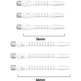 DRX Coated Aluminium Dart Stems White Silver main product image showing the stems, packaging, and included contents