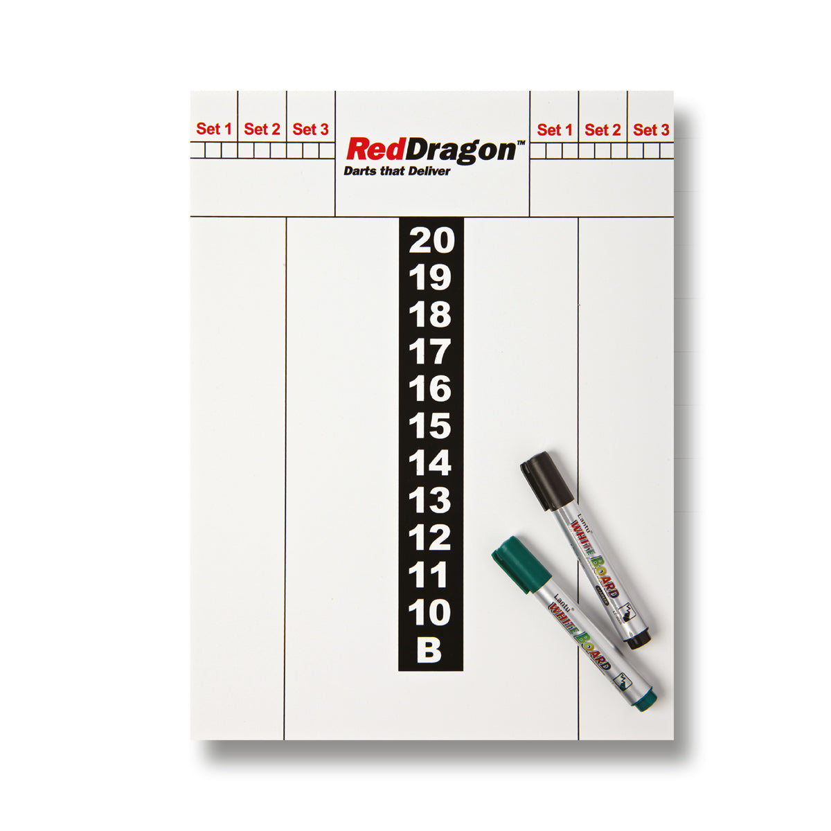 Red Dragon Dry Wipe Score Board main product image showing the score board and included contents