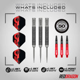 Red Dragon Element 6B Steel Tip Darts image displaying everything included inside the box